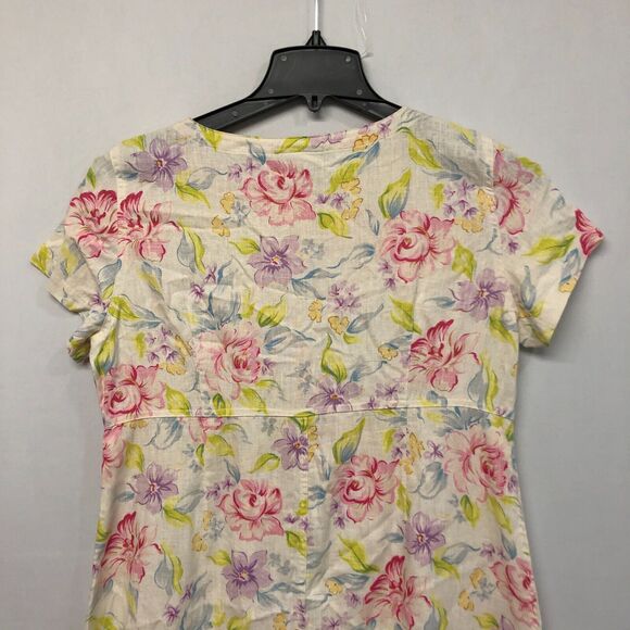 Vintage Liz Claiborne Floral Linen Button Front Dress Size 14 Petite B283 -27 - Picture 12 of 13